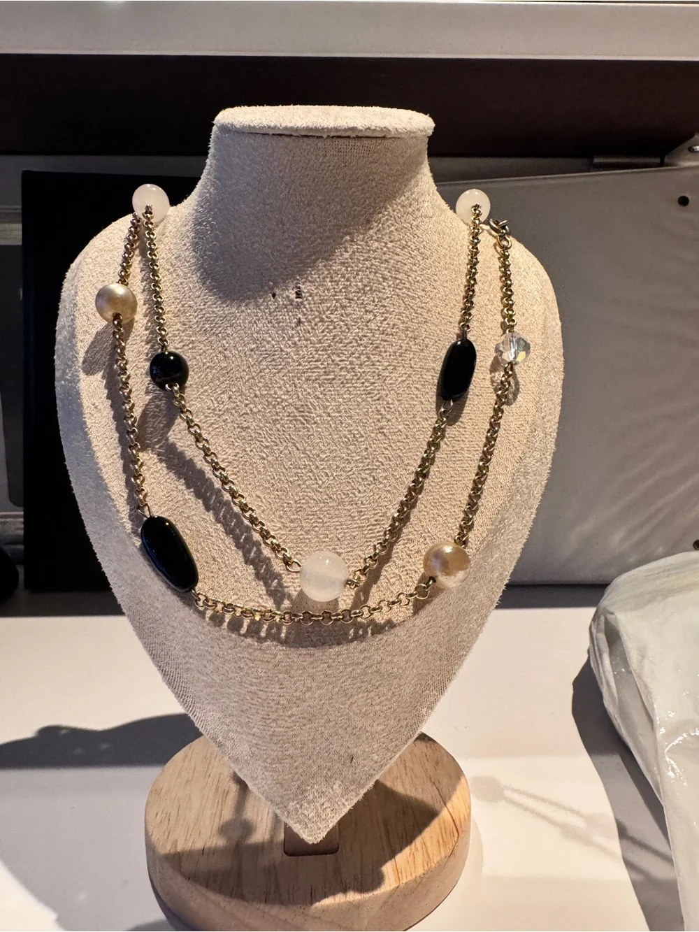 Multi-Strand Black and Gold Bead Necklace - Picture 2 of 13